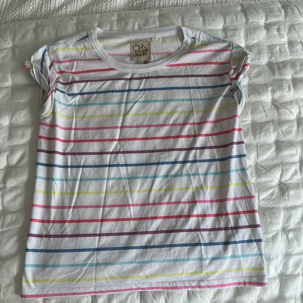Colorful stripped Chaser Tee. Super soft.